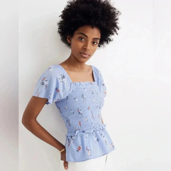 Madewell Smocked Flutter Sleeve Top in Aloha - Picture 1 of 9